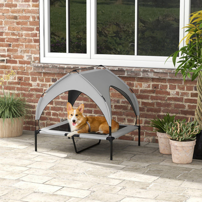Pawhut Elevated Dog Bed With Canopy, Cooling Dog Cot Bed For Camping, Portable Raised Pet Cot With Washable Breathable Mesh, For Indoor Outdoor, M & L Dogs, 36\" X 30\" X 35\", Grey