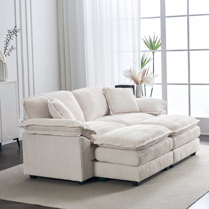 Liam 84.6\" Comfortable Cloud Modular Sofa with Corduroy Upholstered,White