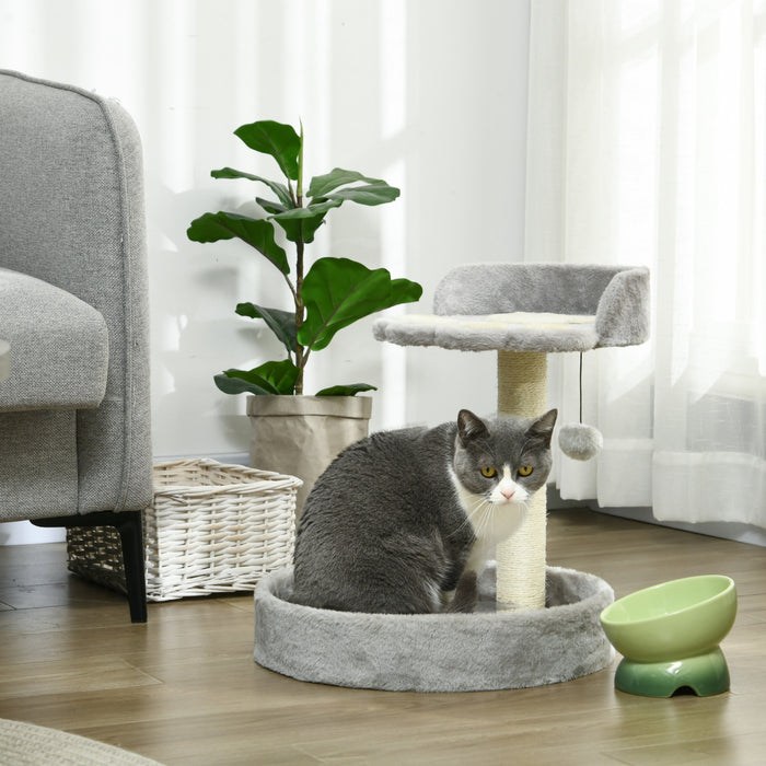 Pawhut 17\" Cat Tree, Small Cat Tower With Sisal Scratching Post, Bed, Dangling Ball, Kitten Activity Centre, Light Grey
