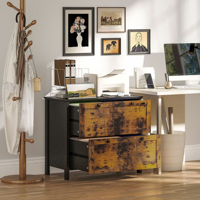HOMCOM 2 Drawer Lateral File Cabinet for Letter, A4, Legal Size, Rustic