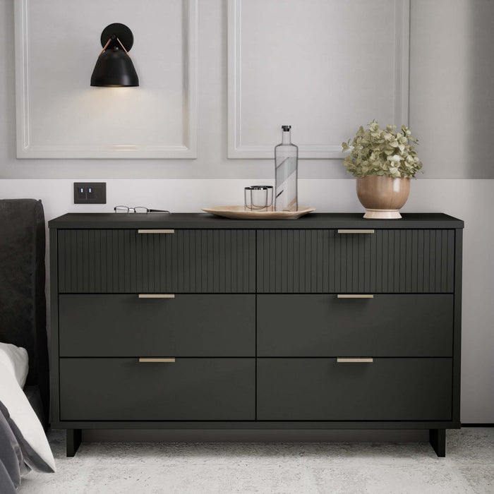 Granville Modern 55\" Dresser in Charcoal Gray (6-Drawer)