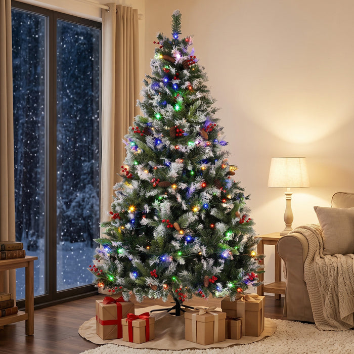 HOMCOM 6ft Flocked Prelit Christmas Tree Spruce, Dual Colour LEDs, Remote