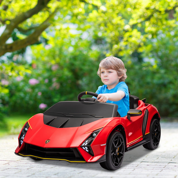 Qaba 12v Electric Car For Kids, Battery Powered Ride-On Lamborghini Autentica Licensed Kids Car With Butterfly Doors, Remote Control, 4 Wheels Spring Suspension, Soft Start, Lights, Red