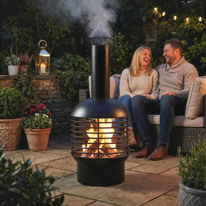 Outsunny Outdoor Fire Pit, Portable Wood Burning Firepit with Poker, Black