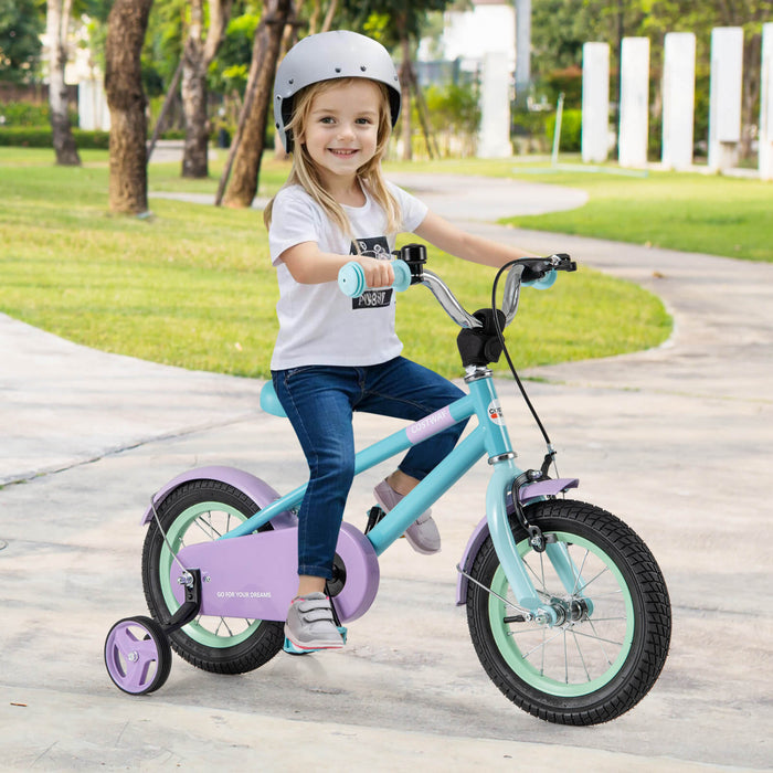 Costway 12\" Kids Bike With Adjustable Saddle Handlebar Removable Training Wheels Handbrake Blue