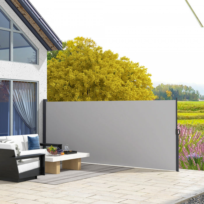 Outsunny 13' X 5' Retractable Side Awning, Garden Privacy Screen, Light Grey