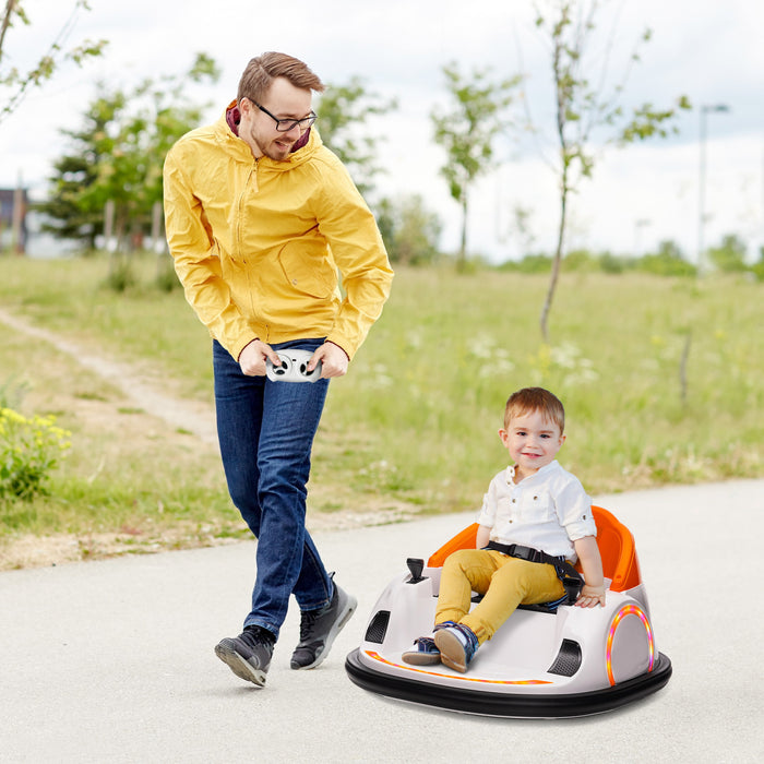 Qaba 12v Bumper Car For Toddlers, Electric Powered Ride-On Car With 360 Degree Spin, Remote Control, Led Lights Music Horn, For Ages 1.5-5 Years Old, Orange