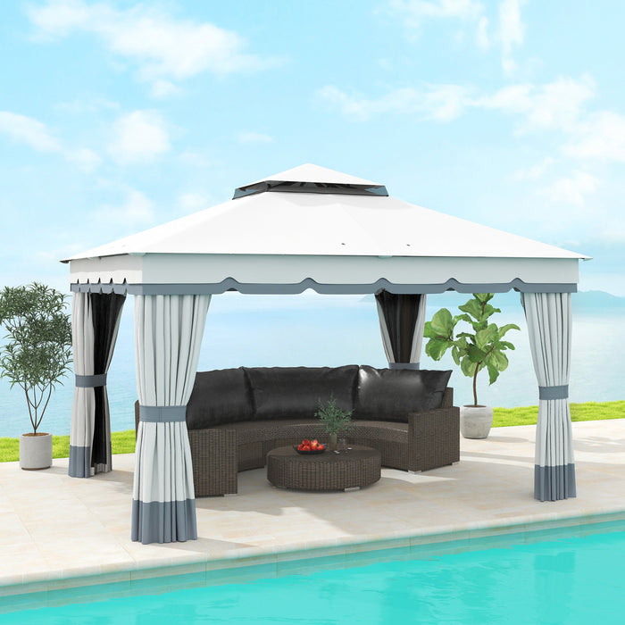 Outsunny 10' X 12' Double Roof Outdoor Gazebo With Netting & Curtains
