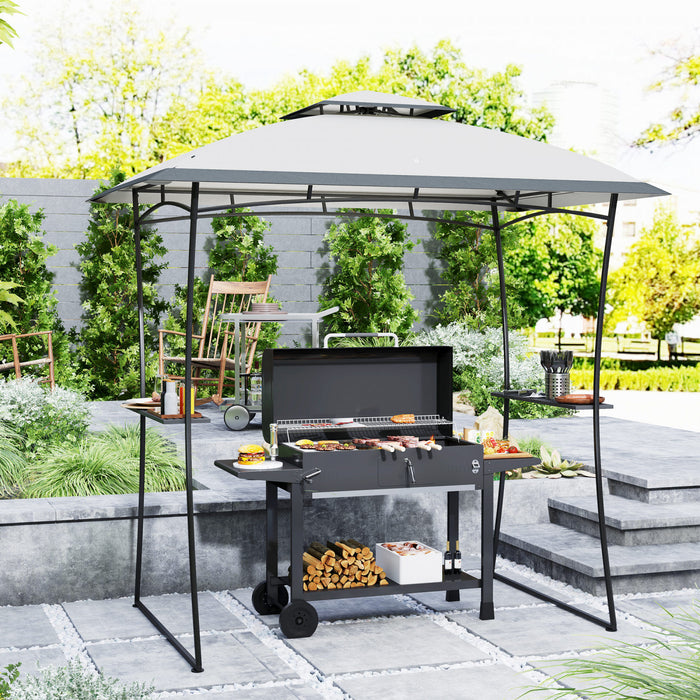Outsunny 8' X 5' Grill Gazebo, Double Tiered Barbecue Gazebo, Light Grey