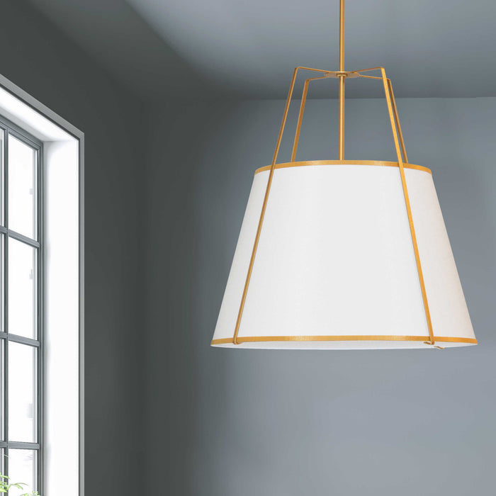Dainolite Trapezoid 4 Light Pendant Trapezoid Gold/White Shade White Fabric Diffuser Lamp