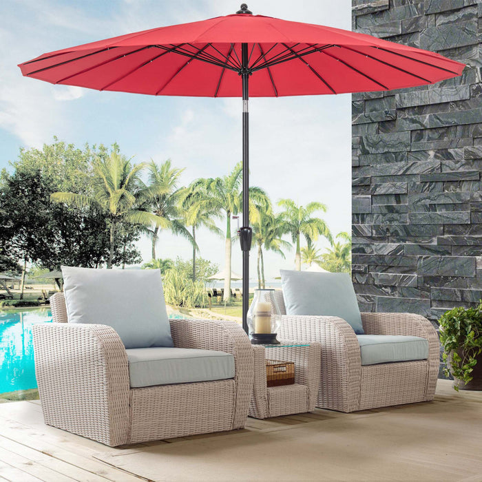 Costway 9 FT Patio Round Market Umbrella with Push Button Tilt, Crank Handle, Vented Top Wine