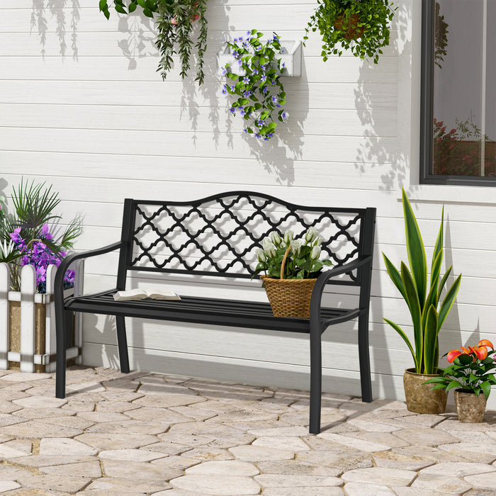 Outsunny 2-seater Garden Bench Steel Outdoor Loveseat W/ Armrests, Black