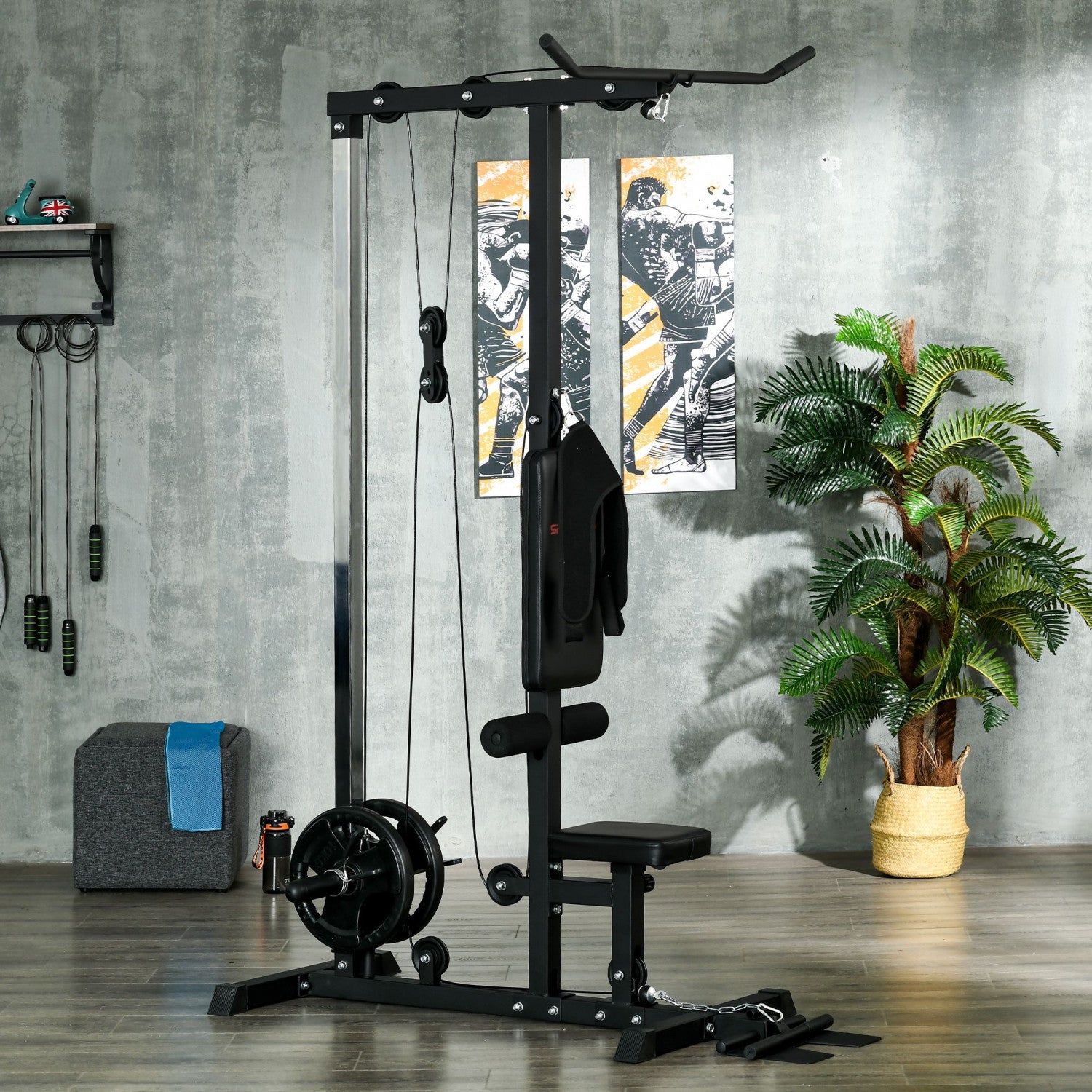 Soozier Lat Pull Down Machine Cable Station With Flip-up Footplate