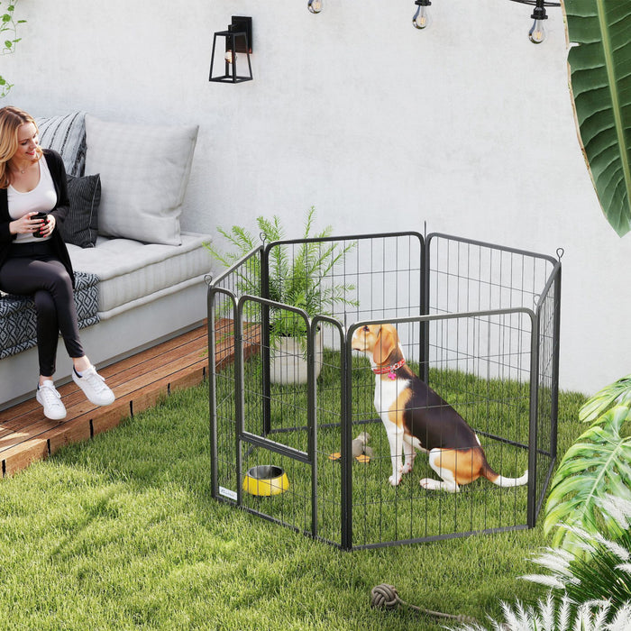 PawHut 6 Panels Dog Playpen, Portable Heavy Duty Pet Fence with Door & Strap, 31.5\"H, for Indoor Outdoor Backyard Garden, Foldable Puppy Pet Pen for Medium Dogs