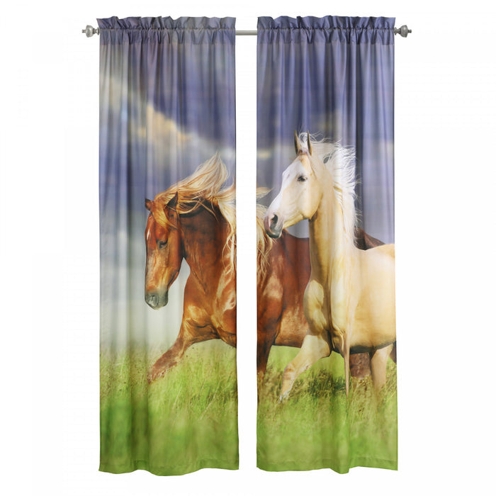 Habitat Horses Light Filtering Pole Top Curtain Panel Pair - 37 x 84