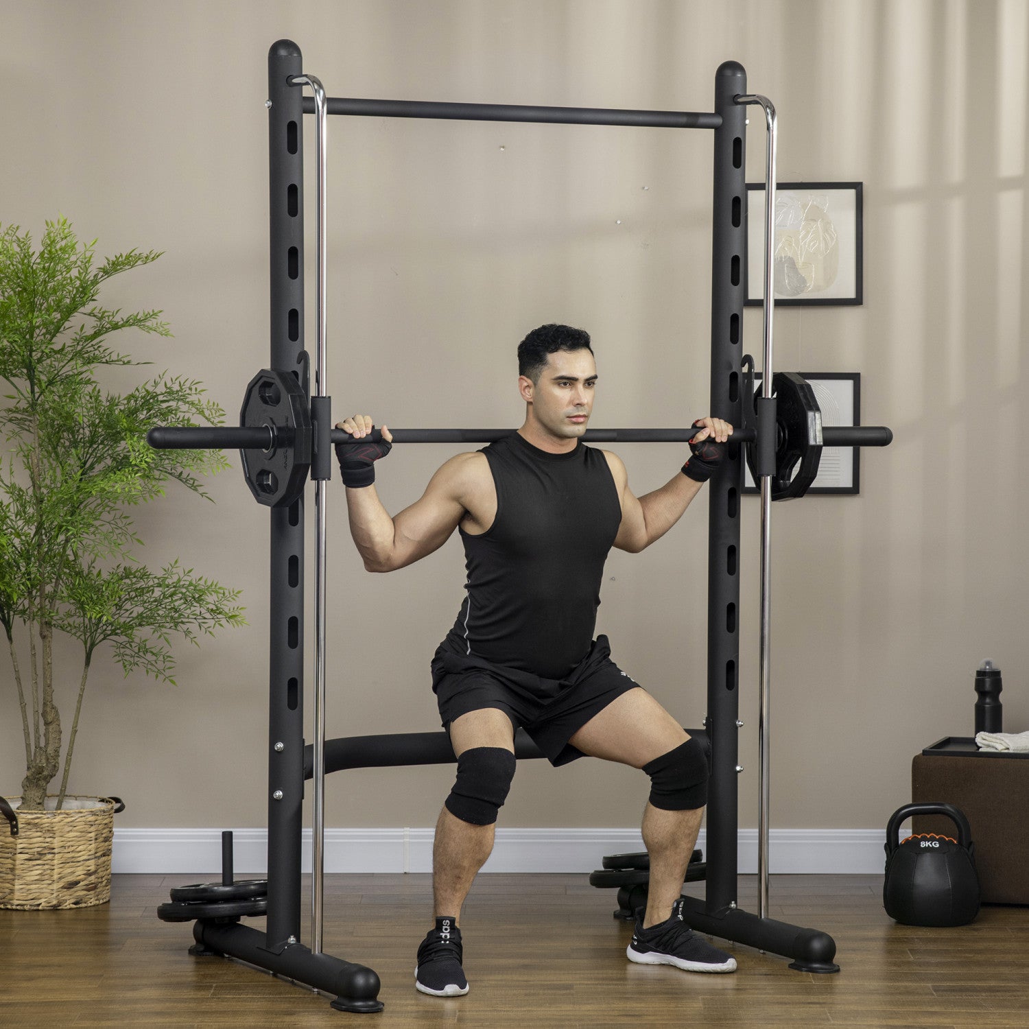 Soozier height adjustable barbell squat rack and bench press online