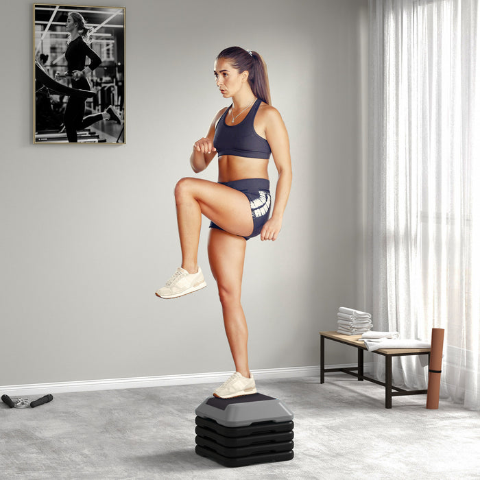 Soozier Aerobic Exercise Step Platform, 5- Level Height Adjustable Stepper, Fitness Step for Home Gym, 4\" 6\" 8\" 10\" 12\" , Grey