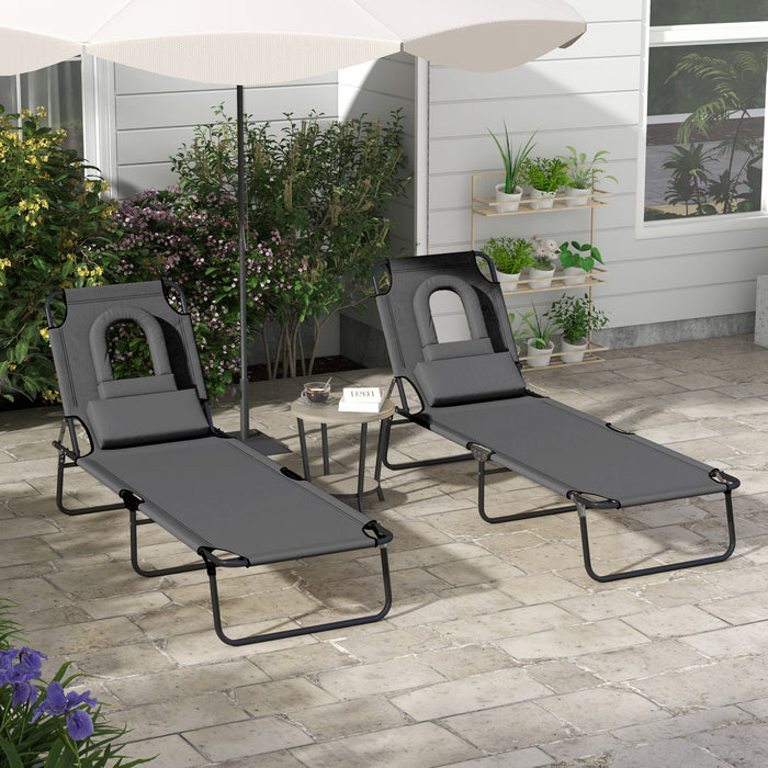Outsunny 2pcs Adjustable Outdoor Lounge Chair, Garden Folding Chaise Lounge