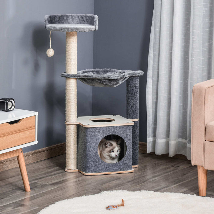 Pawhut Cat Tree, Multi-level Cat Tower With Perch, Scratching Post, Cat Condo, Hammock, Hanging Toy Ball, Cat Furniture For Indoor Cat, Grey