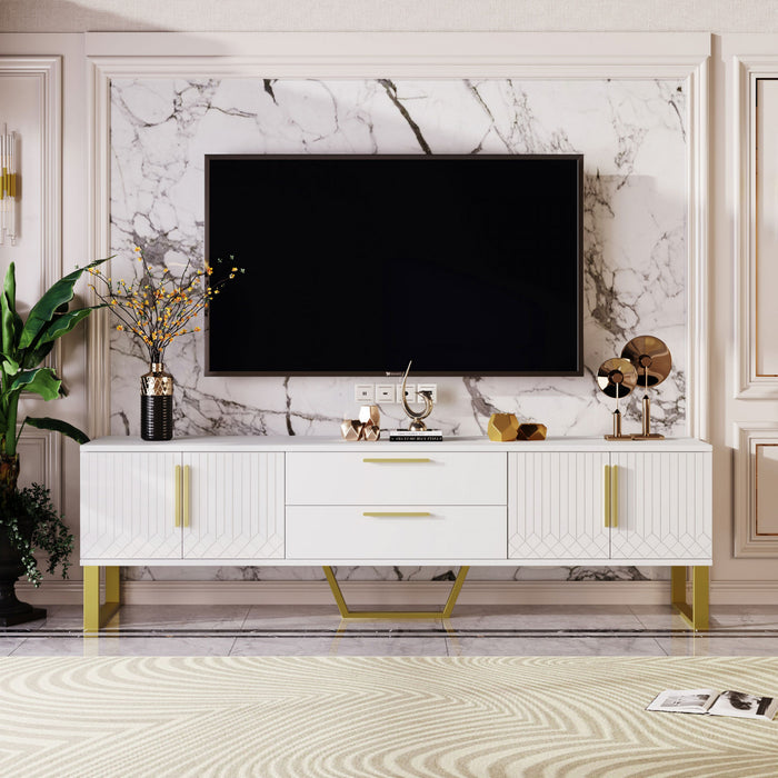 Steven 66.9\" Floor-standing Design TV Cabinet with and Gold Handles&Legs,White Tv Stand