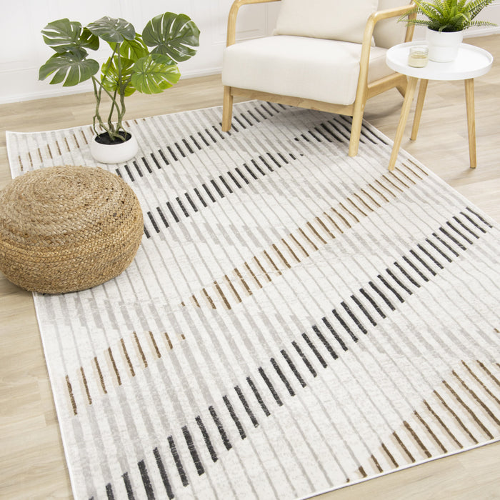 Washable Multi-Coloured Basketweave Lines Area Rug - 5'3\" x 7'7\"