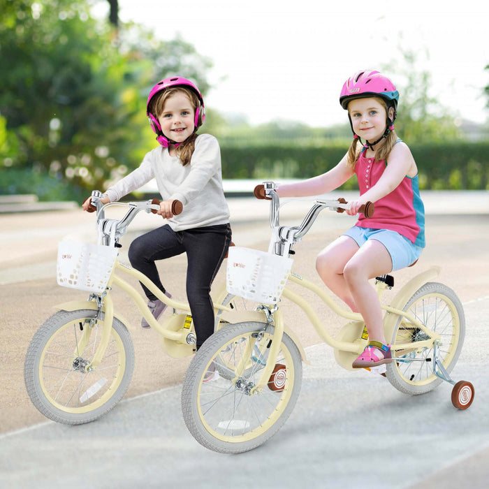 Prorider 18\" Kids Bike Toddler Bicycle With Training Wheel Kickstand For 4-8 Years Beige