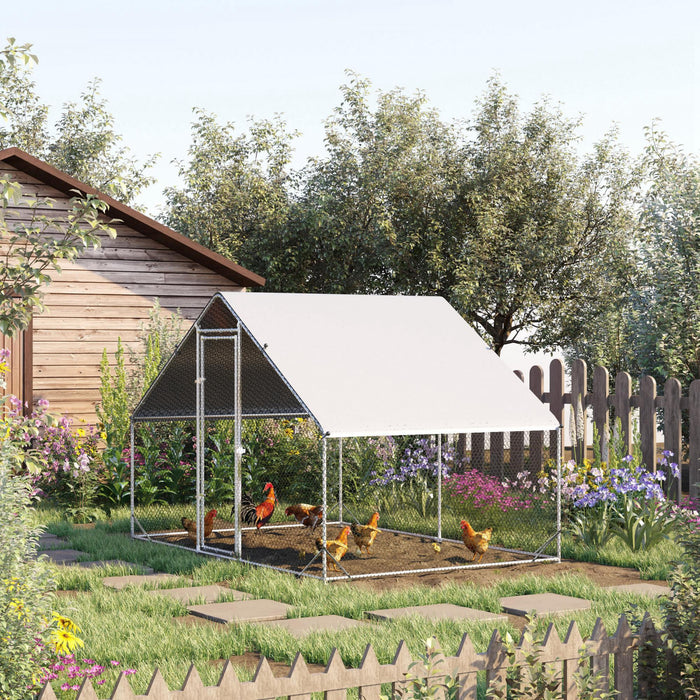 Pawhut Metal Chicken Coop, Walk-in Large Chicken Run, Poultry Cage For Backyard Hen, Duck, Rabbit With Water- And Uv-protection Cover, For 4-6 Chickens, 9.8' X 6.6' X 6.6'