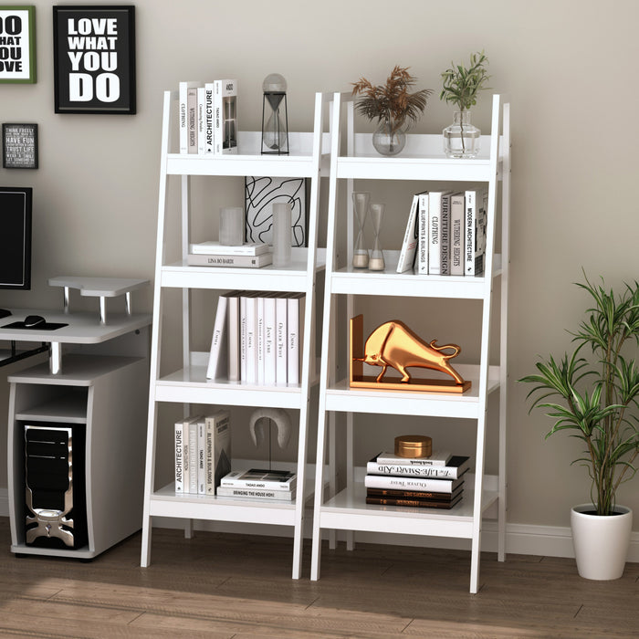 HOMCOM Set of 2, 4 Tier Ladder Shelf Bookcase, Multifunctional Display Rack