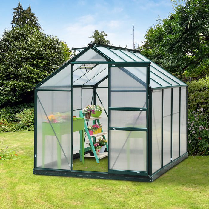 Outsunny 6.2' X 8.3' X 6.6' Clear Polycarbonate Greenhouse Large Walk-in Green House Garden Plants Grow Galvanized Base Aluminium Frame W/ Slide Door