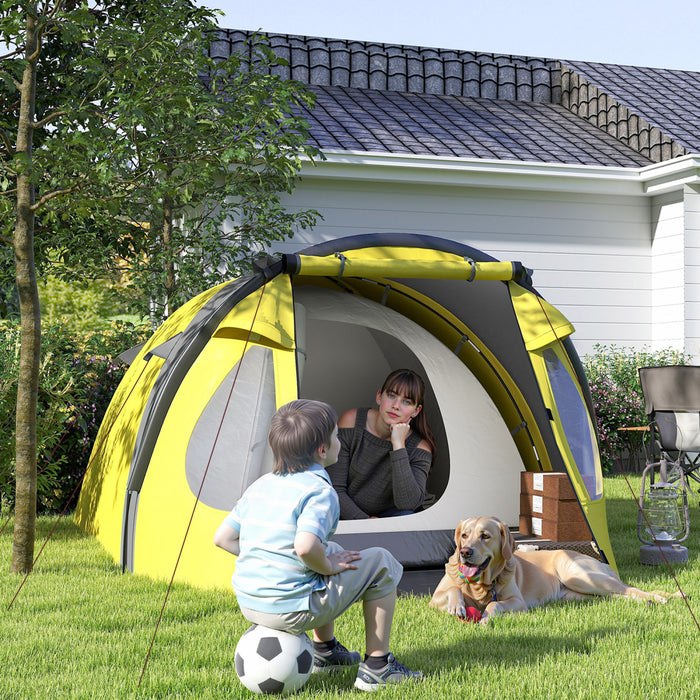 Outsunny 3-4 Person Camping Tent, Easy Set Up Dome Tent With Porch