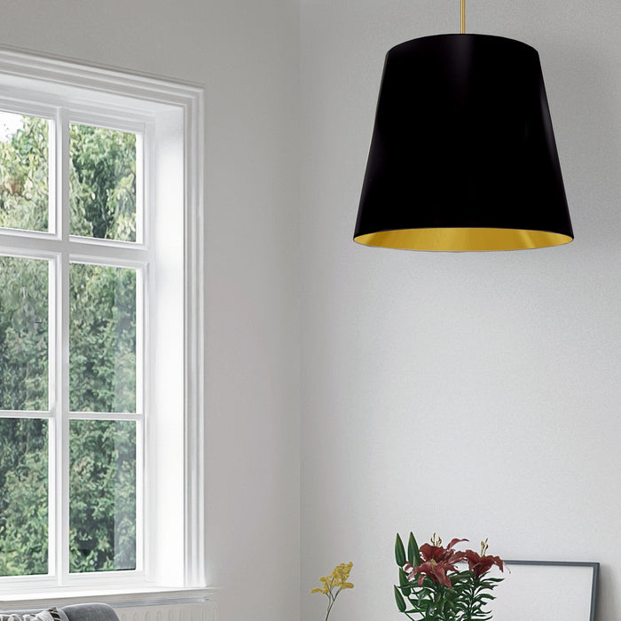 Dainolite Oversized Drum 1 Light Pendant tapered Drum Large Black/Gold Shade Lamp