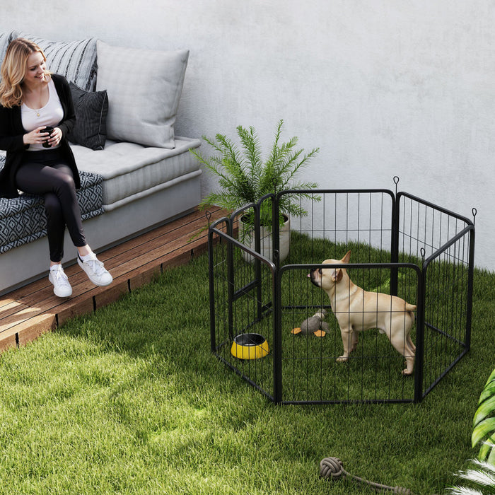 PawHut 6 Panels Dog Playpen, 22\"W x 24\"H Heavy Duty Pet Fence with Door & Strap for Indoor Outdoor Backyard Garden, Portable & Foldable Puppy Pet Pen for Small Dogs