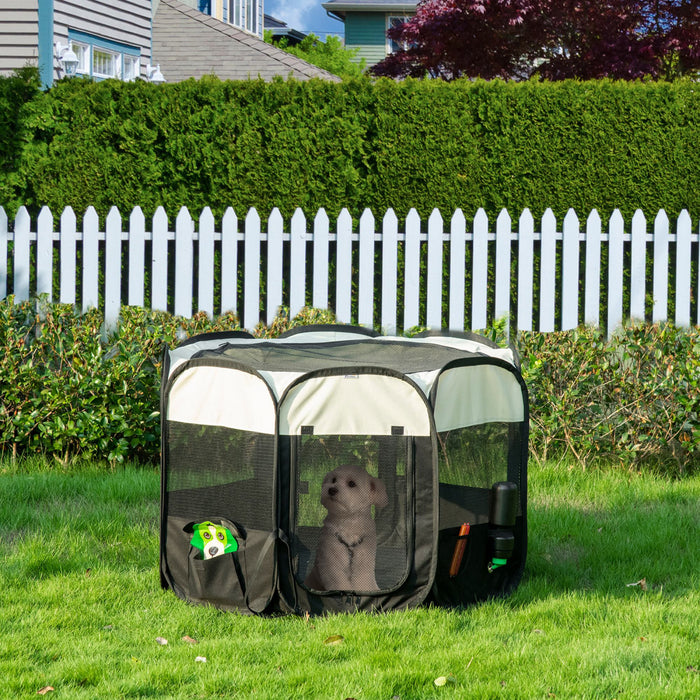 Pawhut Foldable Pet Playpen For Indoor/outdoor Use, Portable Exercise Pen Kennel With Storage Pocket, Carrying Bag, For Small Dogs, Cats, Rabbits, Guinea Pigs, Φ43.3\" X 27.6\"