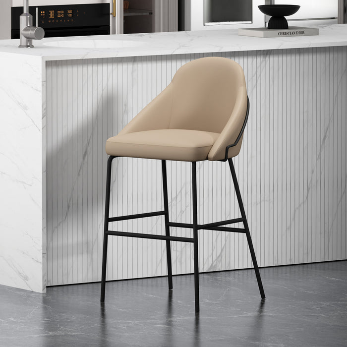 Gracie Modern Metal Upholstered Barstool in Tan and Black Bar Stool
