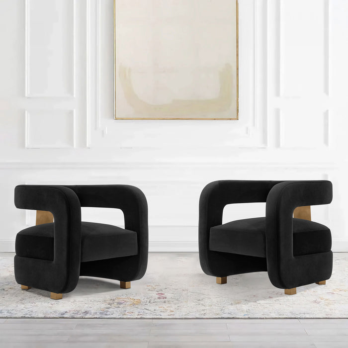 Amirah Modern Velvet Lounge Chair in Black - Set of 2