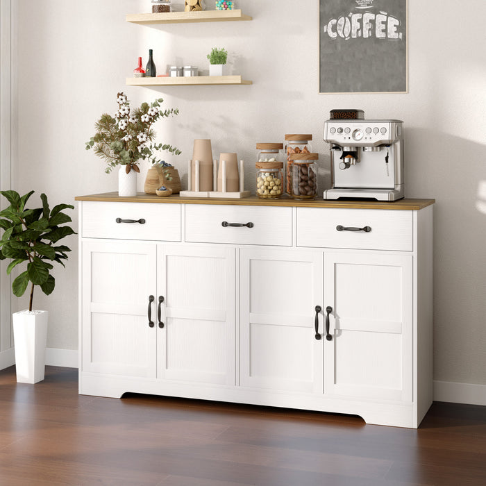 HOMCOM Sideboard Cabinet, Coffee Bar Cabinet with Drawers, Distressed White