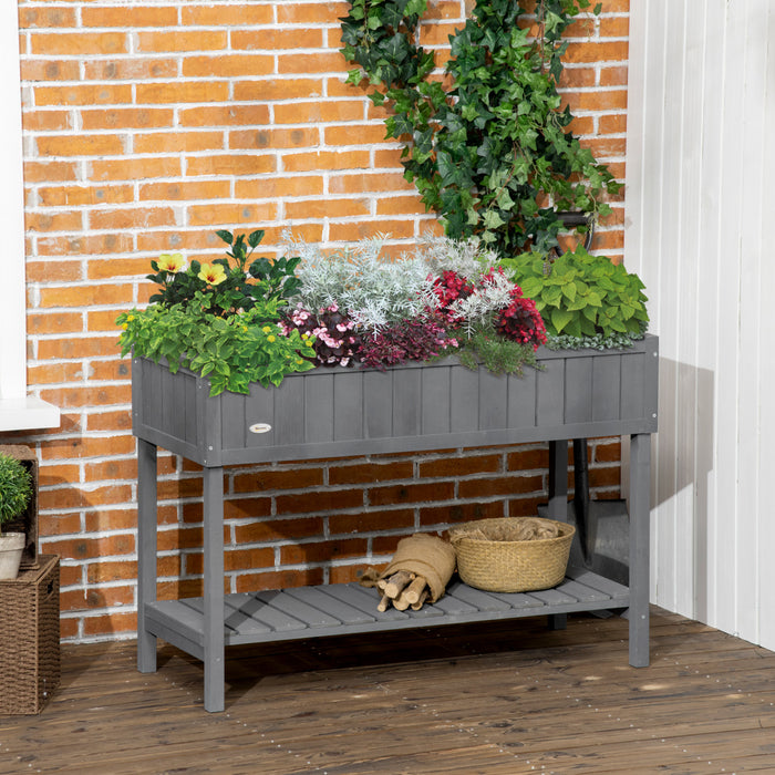 Outsunny 43.25\" X 18\" X 30\" Elevated Wooden Garden Plant Stand Outdoor Raised Flower Bed 8 Grid Box With Storage Shelf Yard Herb Planter Dark Grey