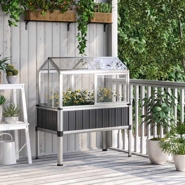 Outsunny Raised Garden Bed W/ Plastic Greenhouse, 45\"x24\"x51\", Dark Grey