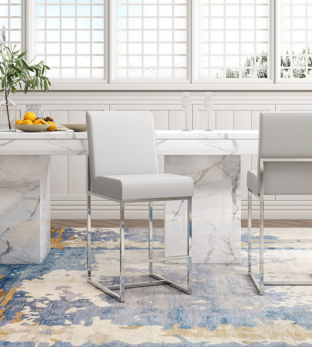 Element Modern Metal Upholstered Barstool in Pearl White - Set of 2