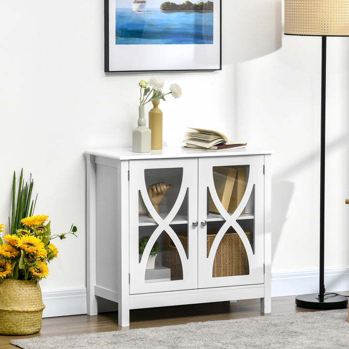 HOMCOM Kitchen Sideboard, Glass Door Buffet Cabinet with Adjustable Shelf