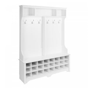 Hall Tree with 24 Shoe Cubbies - White