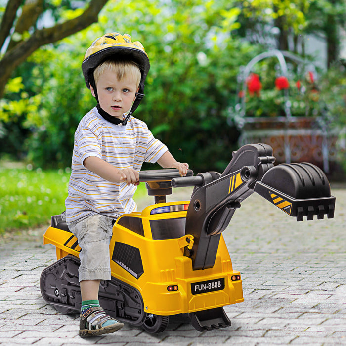 Aosom 3 In 1 Ride On Excavator Bulldozer Road Roller, No Power Pretend Play Construction With Music, For 18-48 Months, Yellow