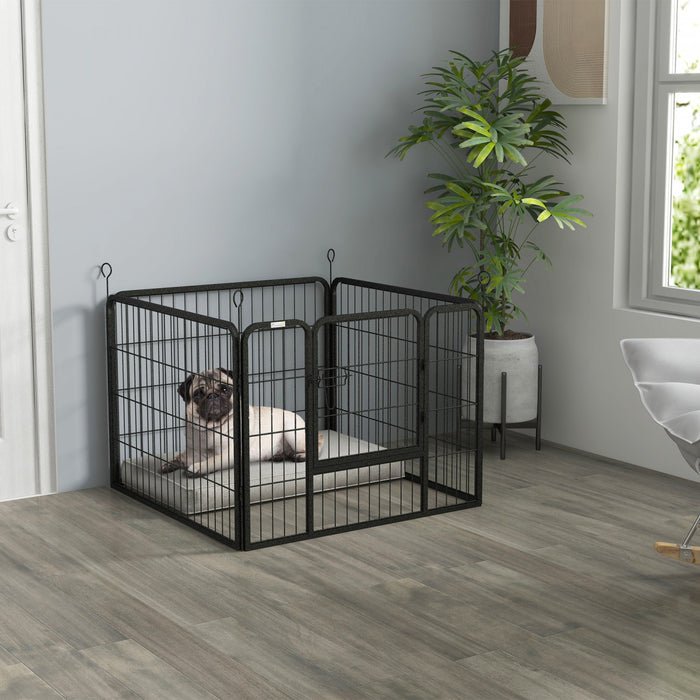 Pawhut Dog Pen Dog Play Pen 4 Panels Dog Fence Outdoor Indoor With Gate For Small Animal Dog, Backyard, Garden, 32\" X 32\" X 24\", Black
