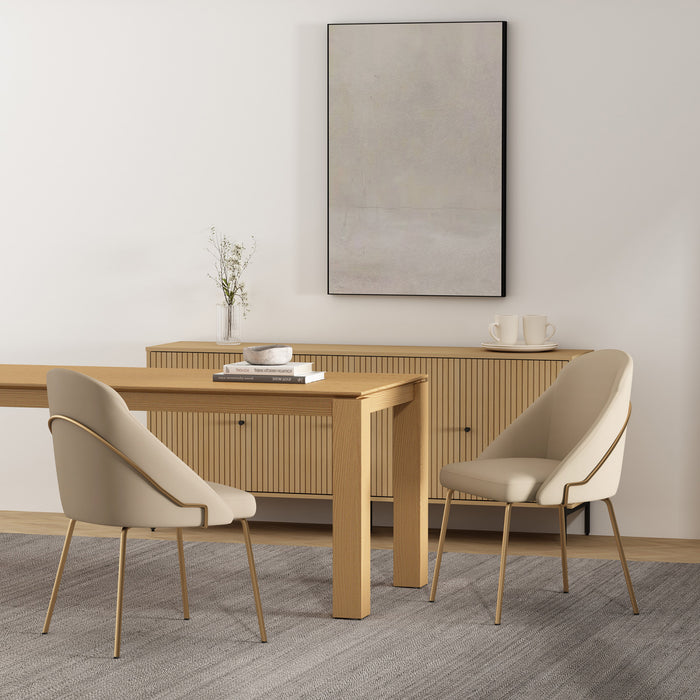 Gracie Modern Vegan Leather Metal Dining Chair in Tan and Gold - Set of 2