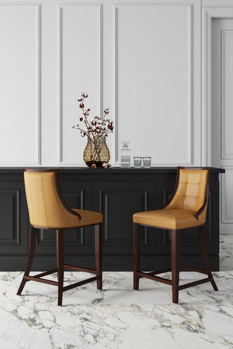 Fifth Avenue Traditional Wood Upholstered Counter Stool in Camel - Set of 2