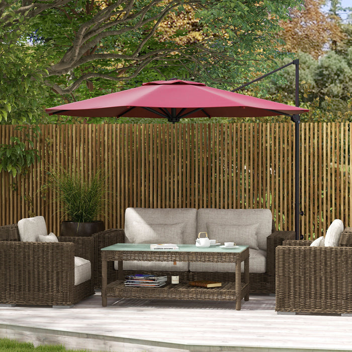 Outsunny 10ft Cantilever Patio Umbrella Offset Umbrella W/ Crank&tilt Red