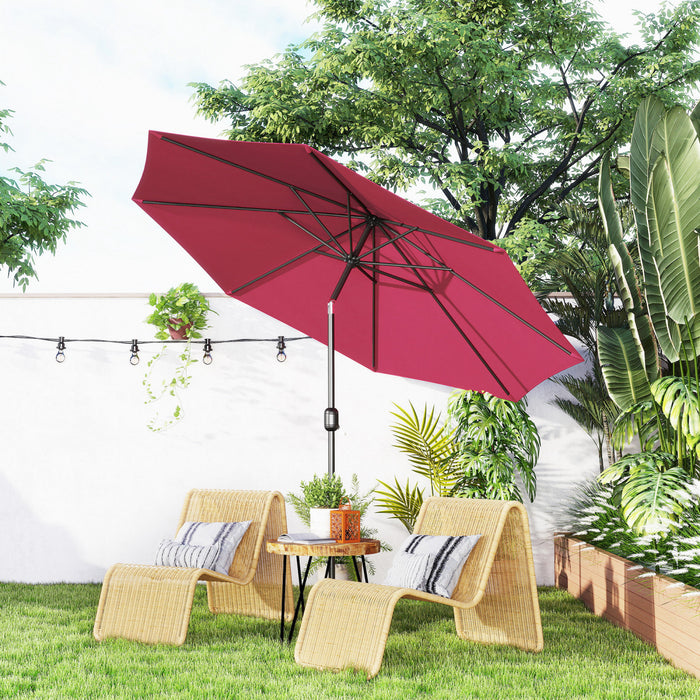 Outsunny 10' X 8' Round Market Umbrella For Garden, Bench, Lawn, Wine Red