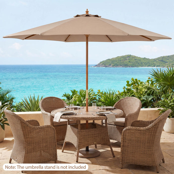 Costway 9 FT Patio Umbrella with Adjustable Height. Rope Pulley Lift. Vented Top for Beach Khaki Tan