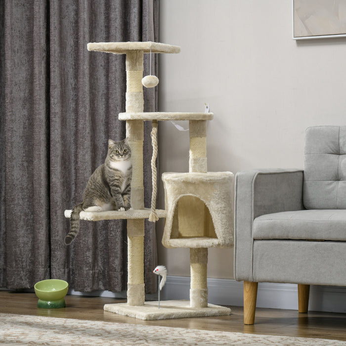 Pawhut 46inch Scratching Cat Tree, Multi Level Cat Tower For Large Cats Adult With Toys And Condo, Beige