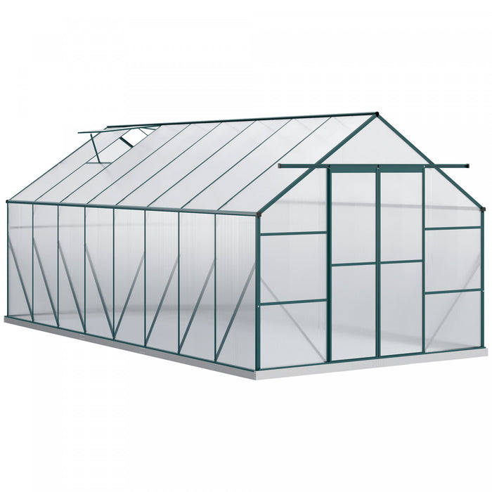 Outsunny Polycarbonate Greenhouse Kit With Vent Rain Gutter Door, Green